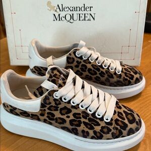 Alexander McQueen Oversized Leopard Suede Lambskin Leather Sneakers 37.5D